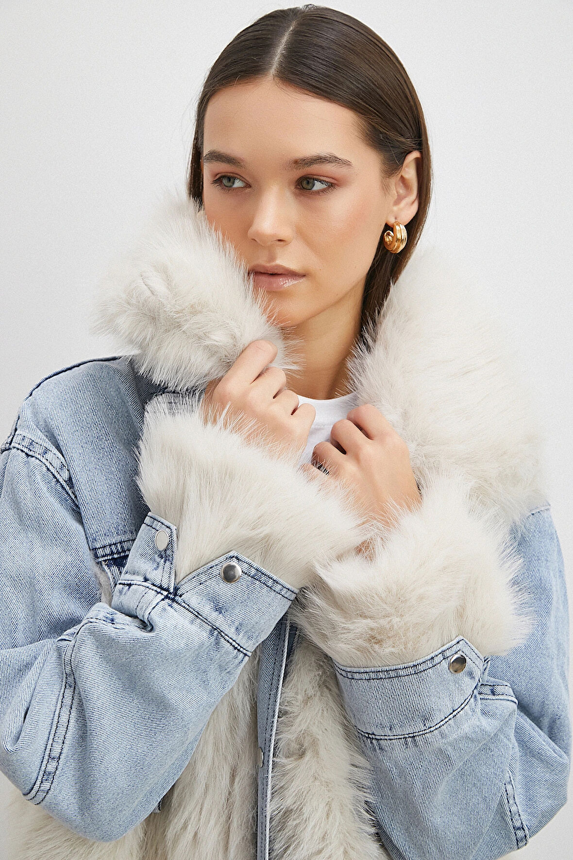 Kot Garnili Kürklü Mont Mavi