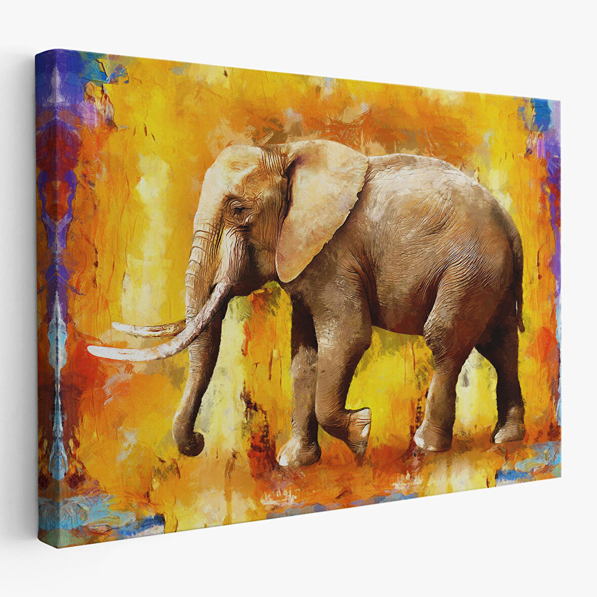 Modern Sanat Tarzı Yürüyen Fil Yağlıboya Görünüm Kanvas Duvar Tablosu-3688