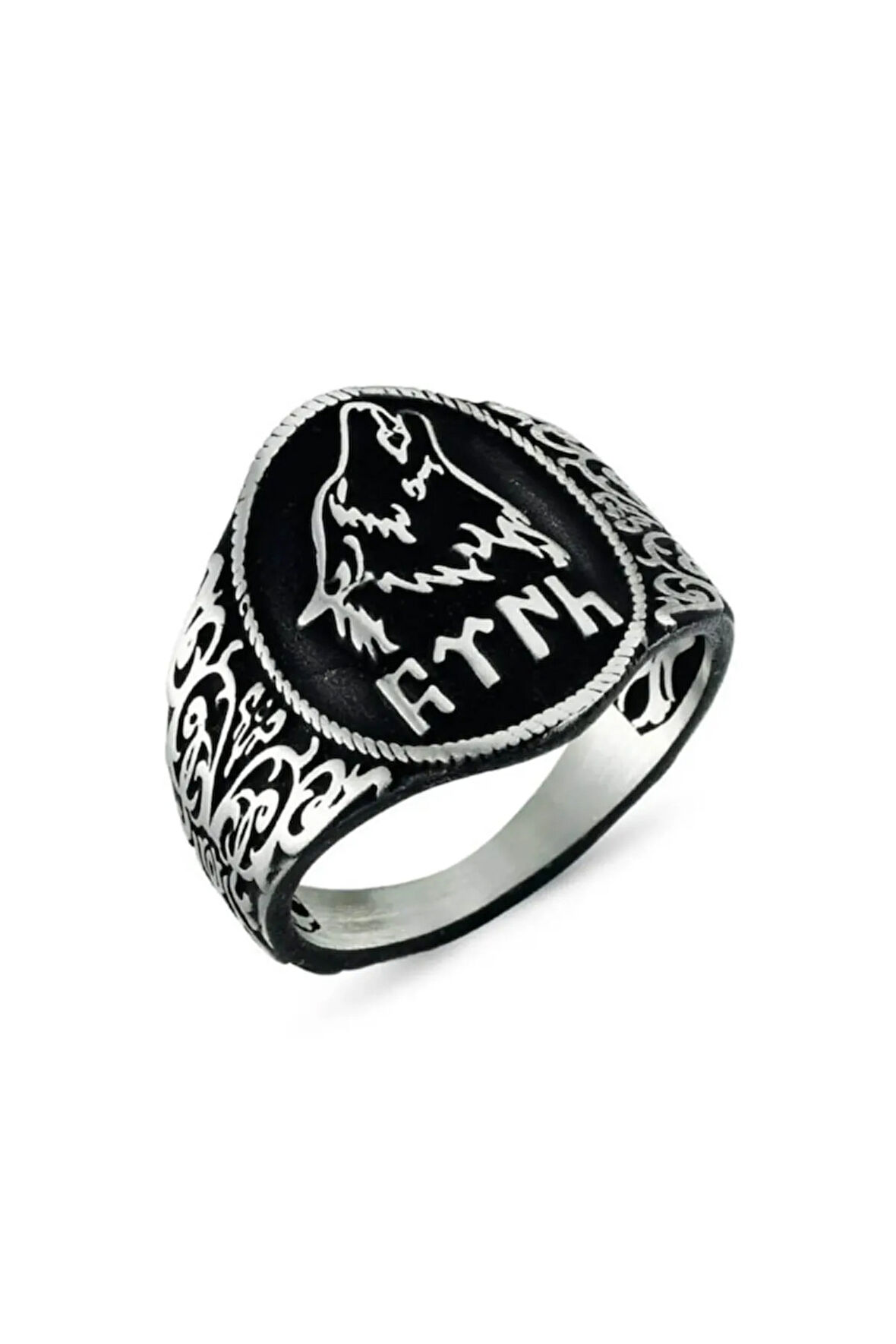 925 Ayar Gümüş Göktürkçe Türk Yazılı Kurt Başlı Erkek Yüzük