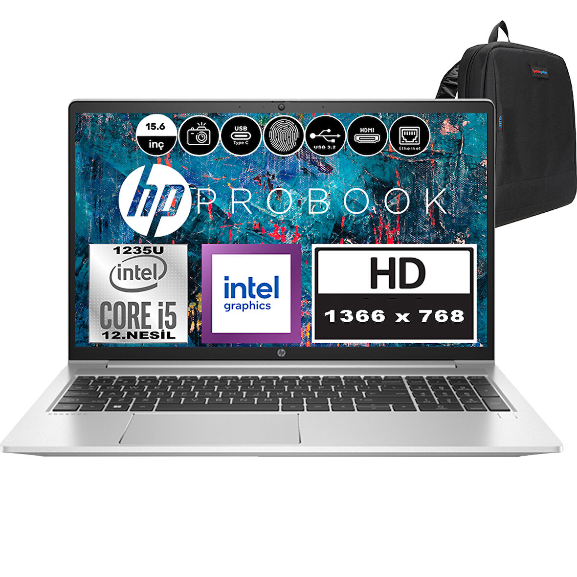 Hp Probook 450 G9 Intel Core I5 1235U 8gb 512GB SSD Freedos 15.6" HD(1366 x 768) 250 Nit Taşınabilir Bilgisayar 969L8ETF02 + Zetta Çanta