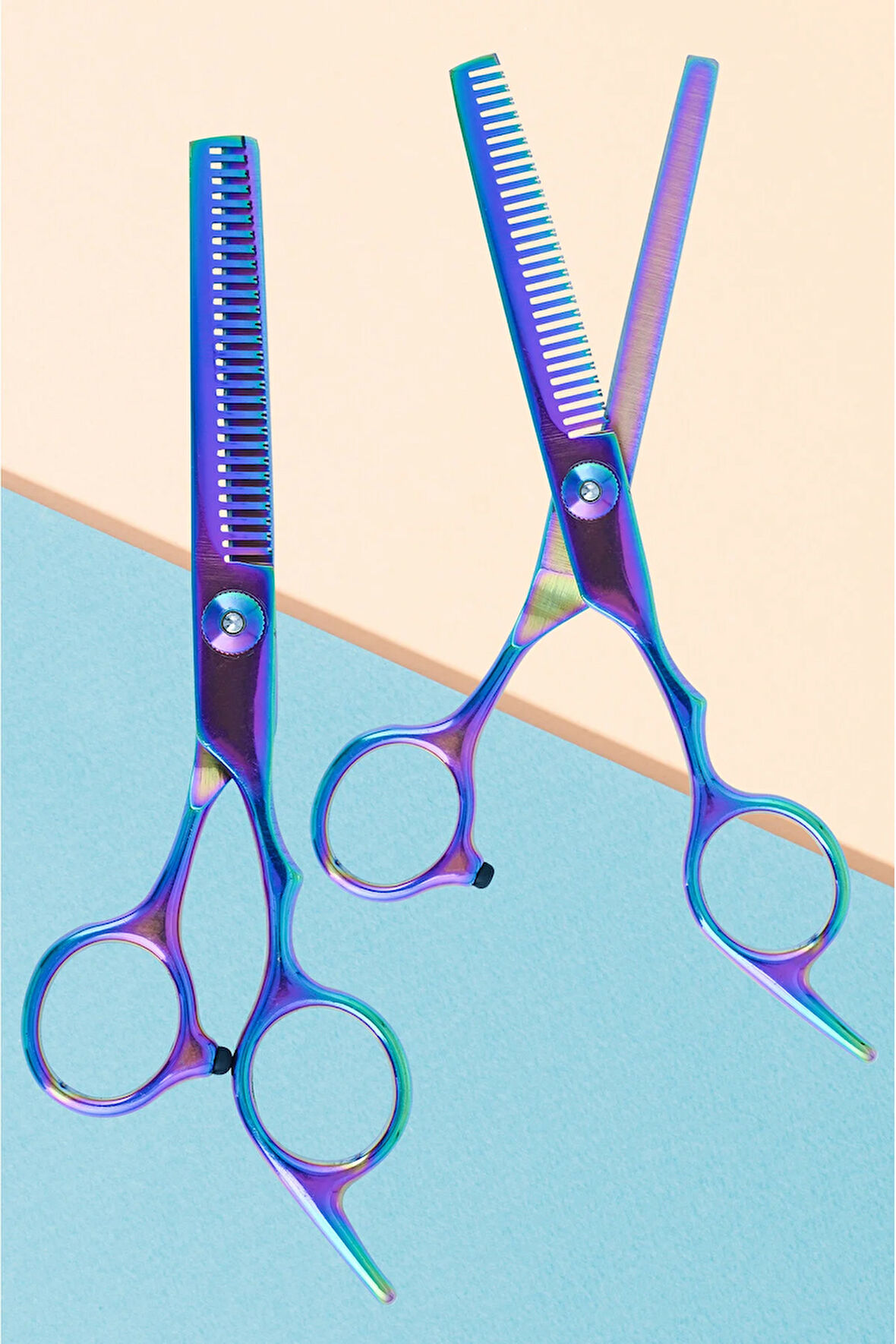 Rainbow Vidalı Saç Kesim Ara Kırık Alma Makası Kuaför Saç Sakal Kesim Profesyonel XLQ501B