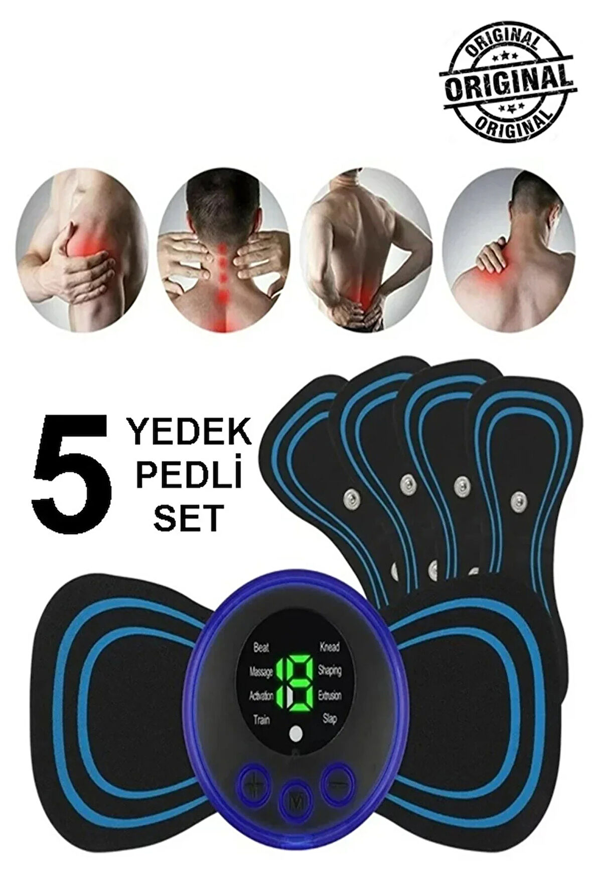8 Farklı Modlu 1 Cihaz 5 Yedek Ped Dahil Darbeli Titreşimli Boyun Sırt Kol Masaj Aleti Cihazı