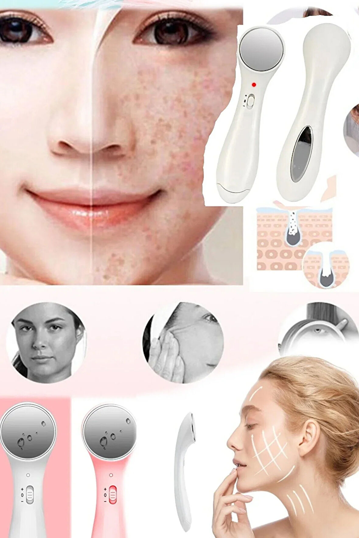 Yüz Temizleyici Kırışıklık Engelleyici ve Yaşlanma Karşıtı Canlandırıcı Pilli Cihaz