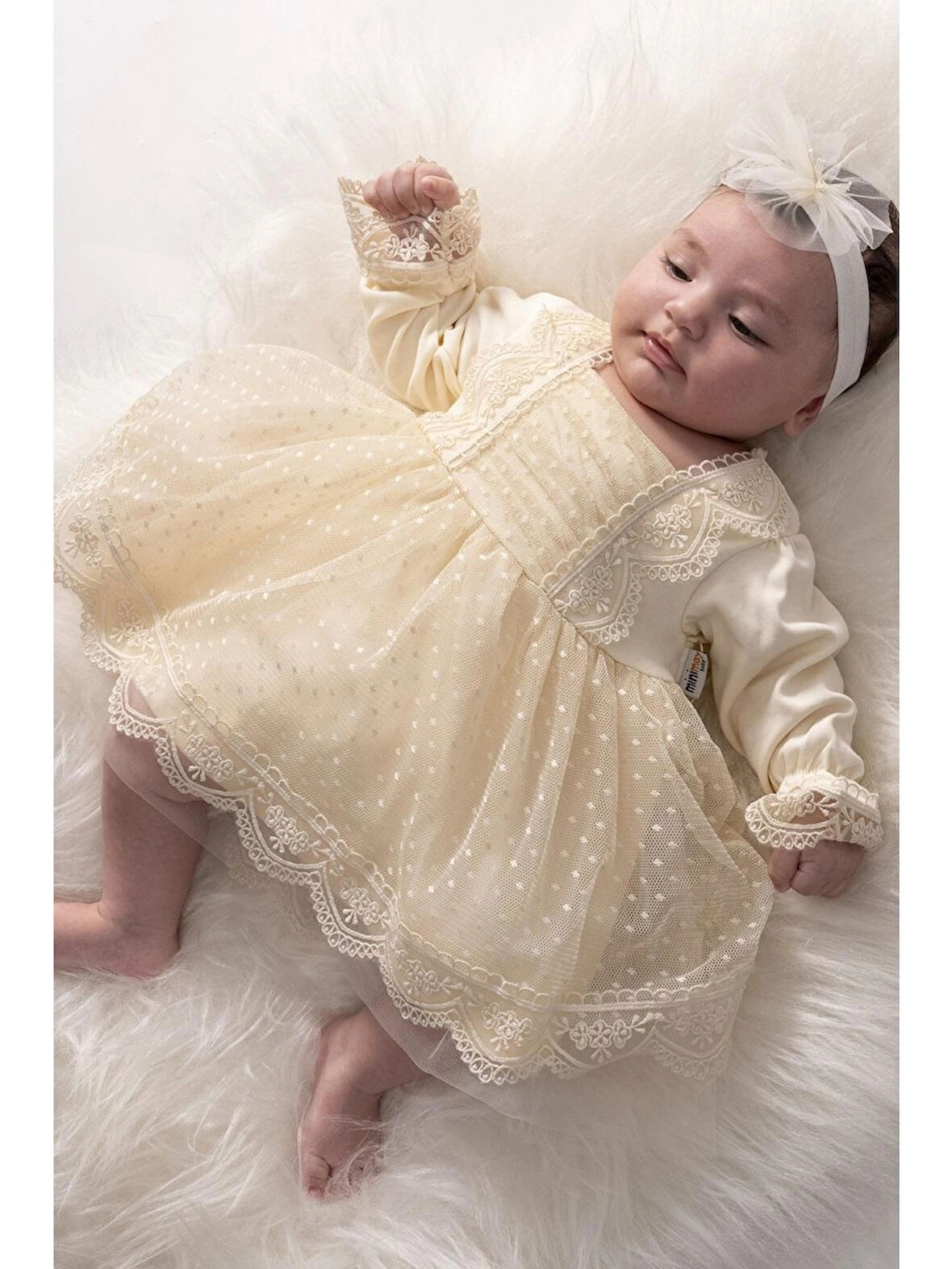 Kız Bebek Mevlüt Elbisesi Gelinlik Fransız Dantelli Mevlit Takımı Bebek Mevlütlük Seti
