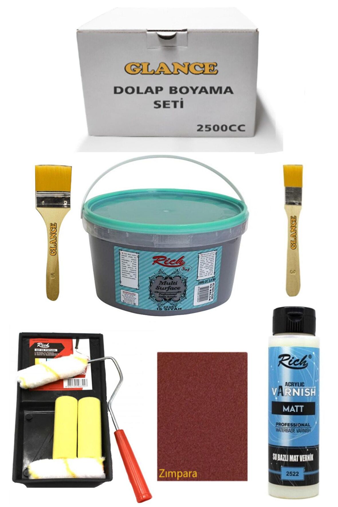Rich 2500cc 3,5kg Multi Surface Is Siyah Dolap Boyama Seti Mobilyaboyama Seti Mat Vernik Tavaruloset