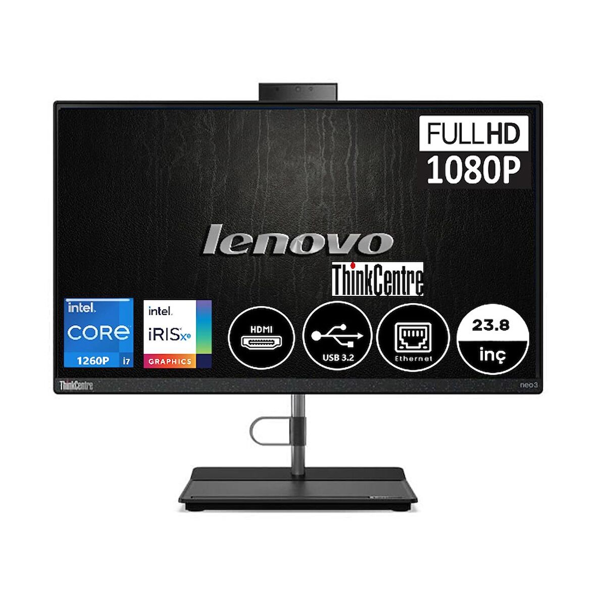 Lenovo ThinkCentre Neo 30A 12B0008JTX16 Intel Core i7-1260P 16 GB Ram 2 TB SSD Iris Xe Graphics 23.8" Full HD All in One PC