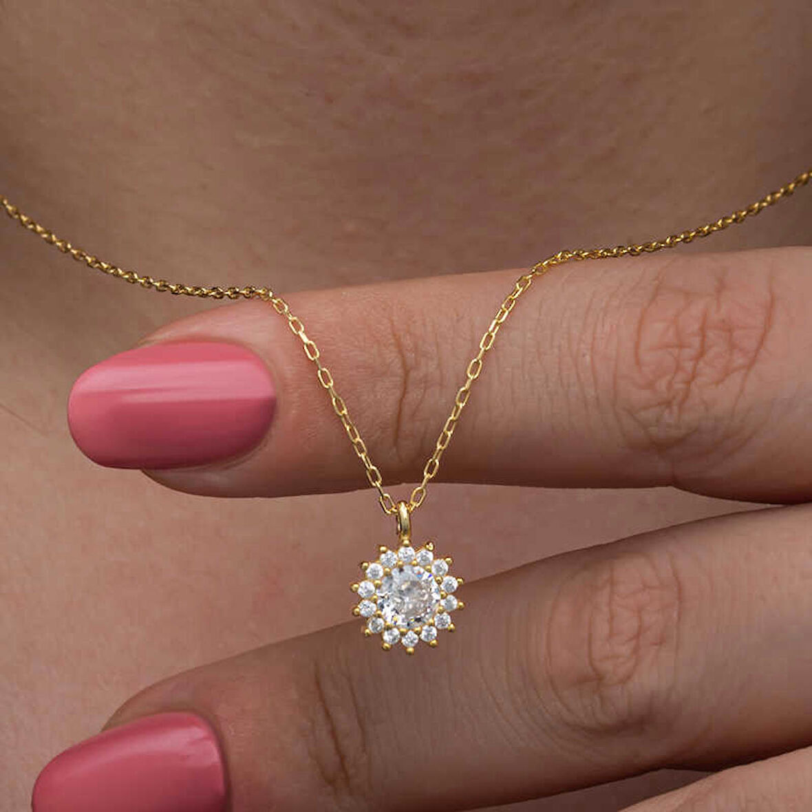 himarry 925 Ayar Gümüş Gold Minimal Yuvarlak Anturaj Kadın Kolye
