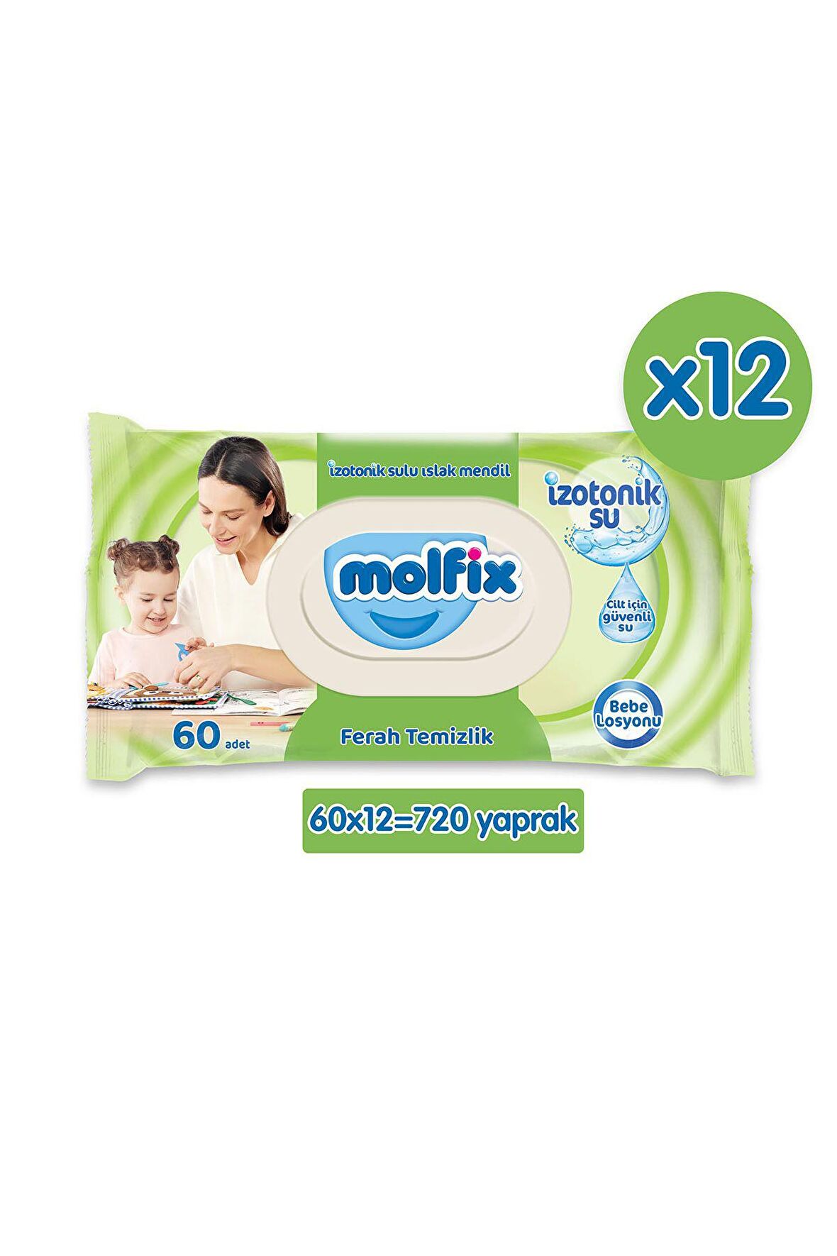 Molfix Alkolsüz 12 x 60 Yaprak 12 Paket Islak Mendil