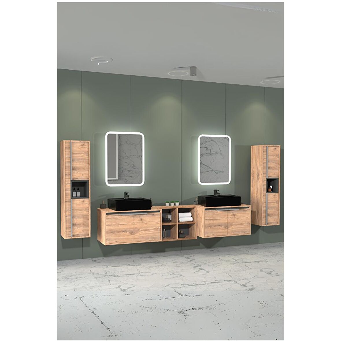 CAMARO 225 CM SİYAH LAVABOLU BANYO DOLABI - BOY DOLAP DAHİL