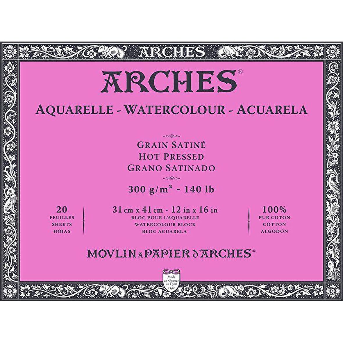 Arches Sulu Boya Blok Defter Hot Pressed 300g 20 Yaprak 31x41