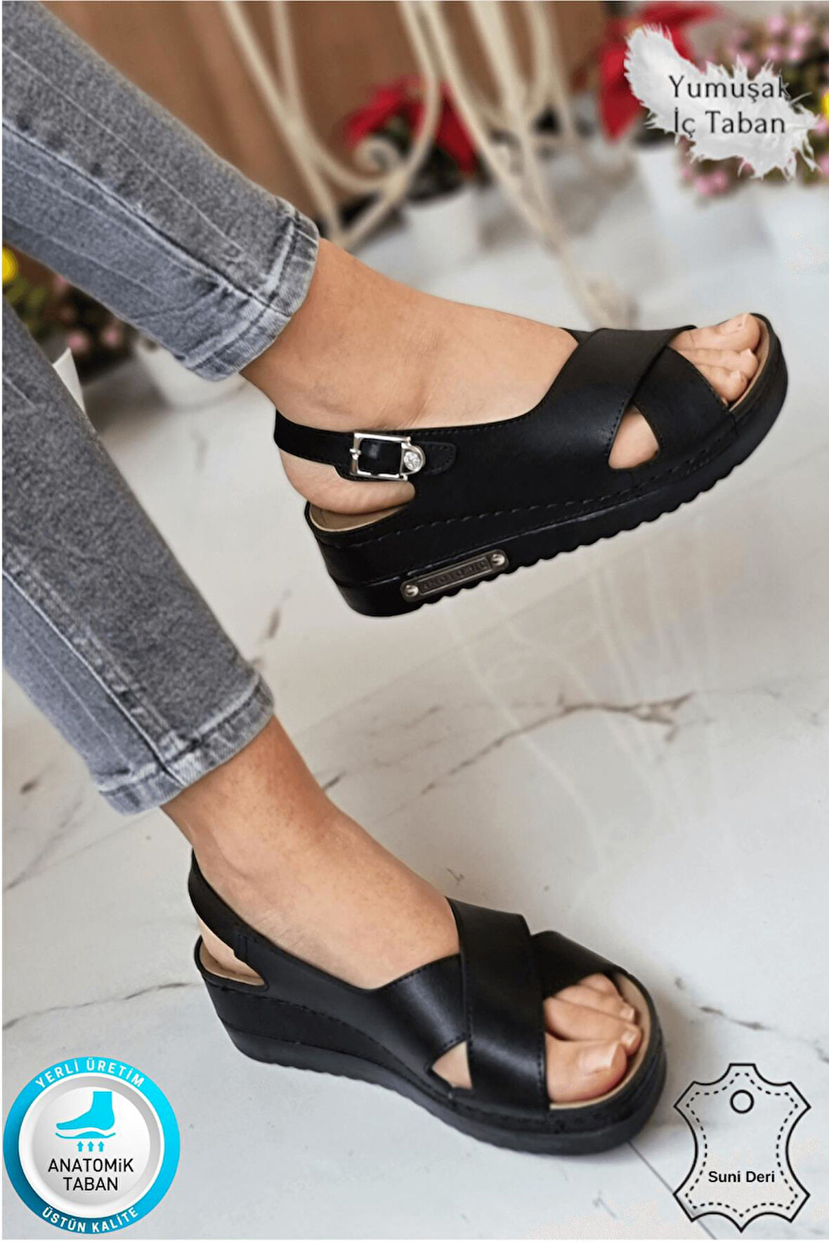 Utari Kadın Ortopedik Şık Konfor Modeli Anatomik Taban Topuklu Günlük Outdoor Sandalet