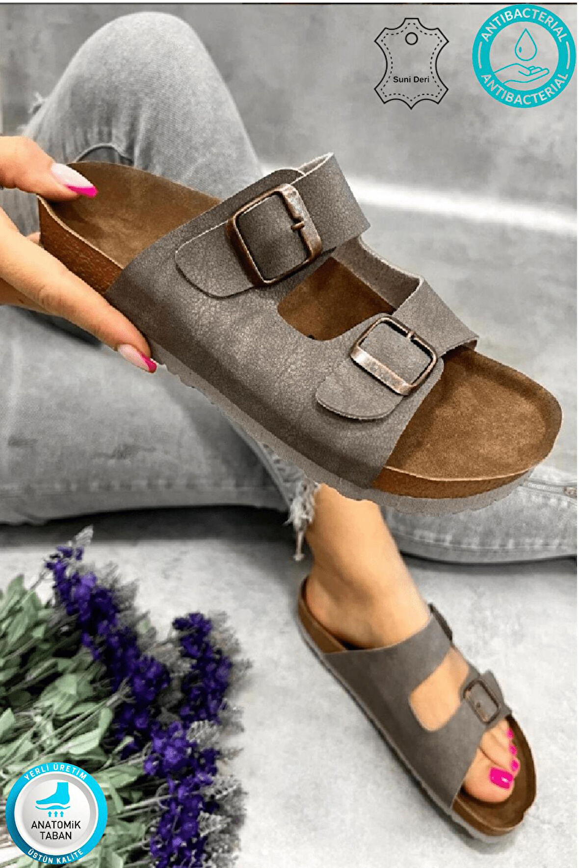 Madrid Unisex Ortopedik Tabanlı Terlik Çift Bantlı Tokalı Günlük Rahat Ev & Dışarı Terliği