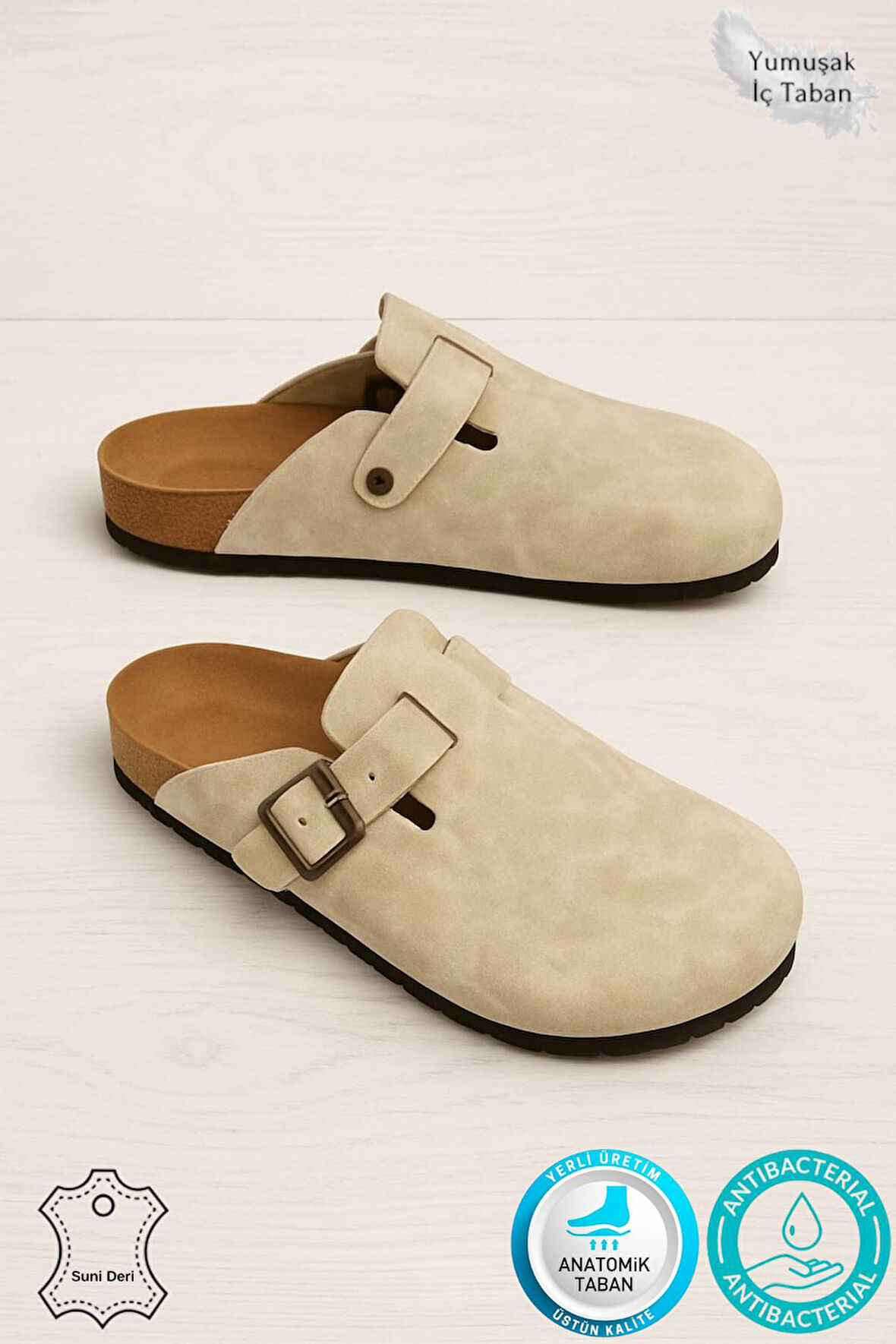 Berlin Unisex Mantar Tabanlı Önü Kapalı Tokalı Sabo Günlük Ev Dışarı Terliği