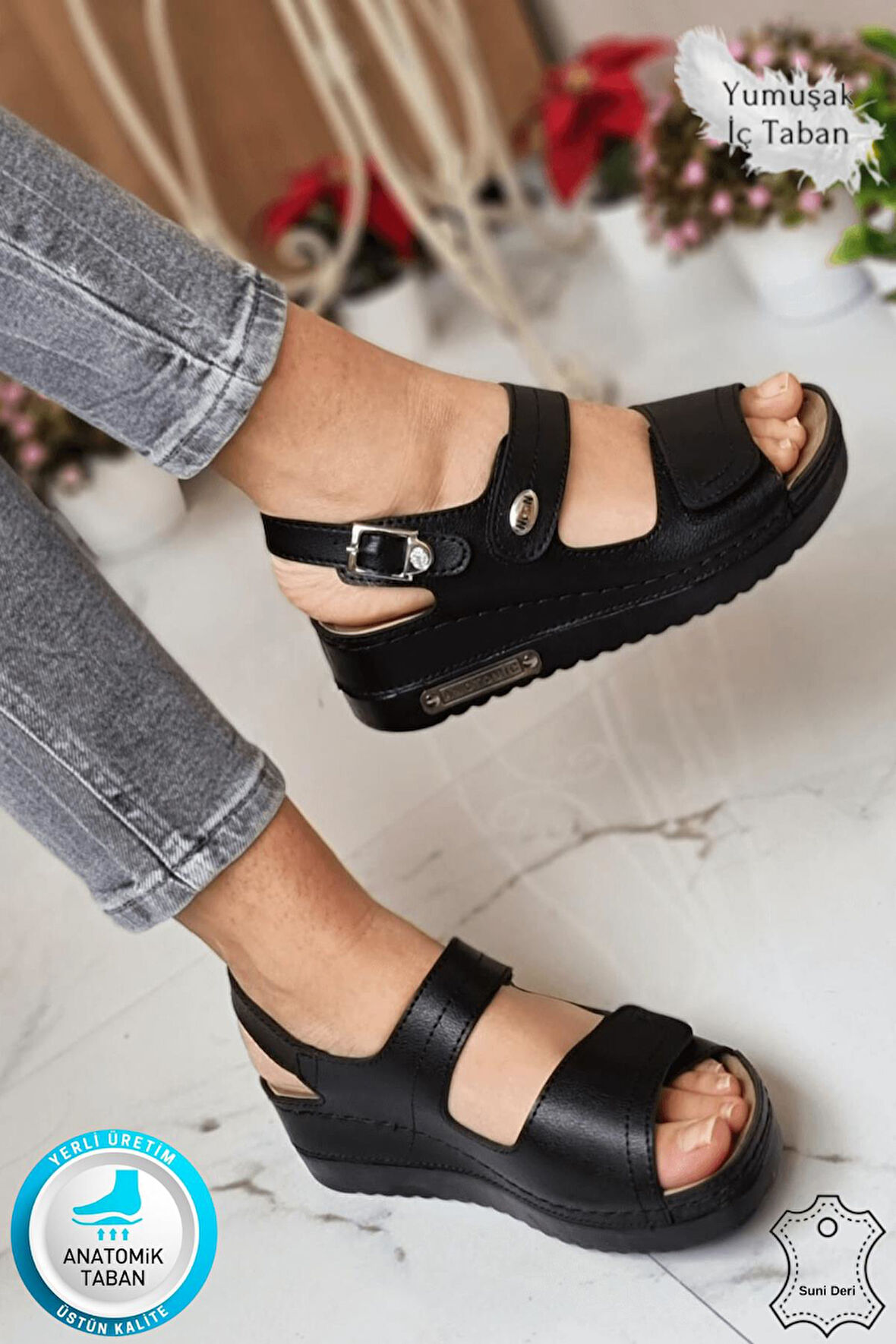 Arini Günlük Çift Cırt Cırtlı Anatomik Ortopedik Taban Kadın Outdoor Yürüyüş Sandalet