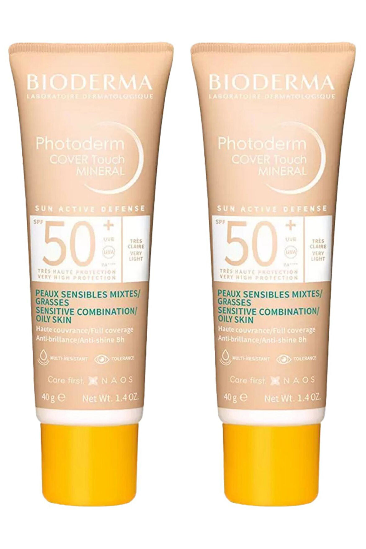 Bioderma Photoderm Cover Touch SPF50+ Very Light Karma Yağlı Ciltler Kapatıcı Etkili Renkli Güneş Kremi 40ml 2 Adet