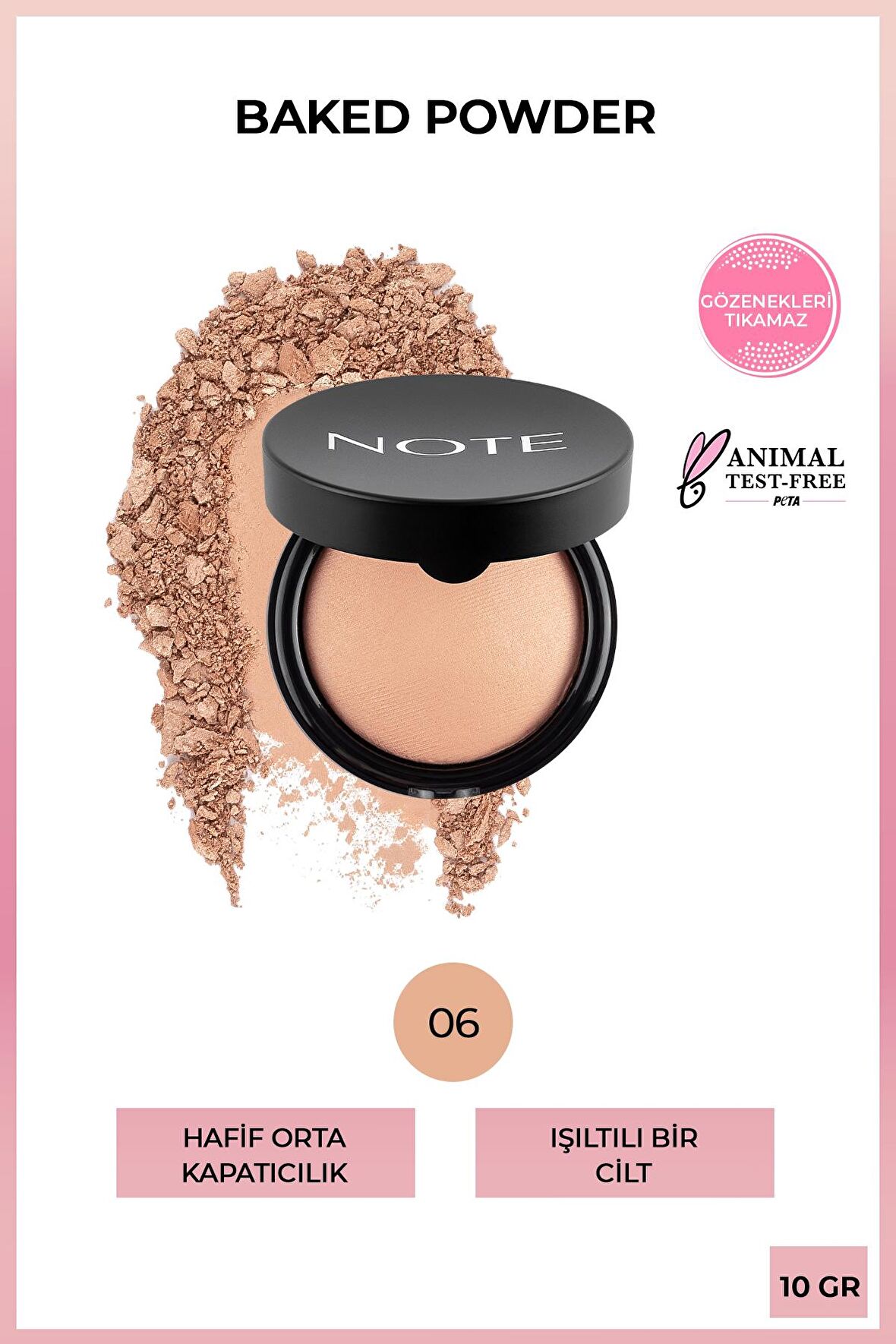 Note Baked Powder Işıltılı Bitişli Highlighter Toz Yüz Pudrası 06 Gold Bronze