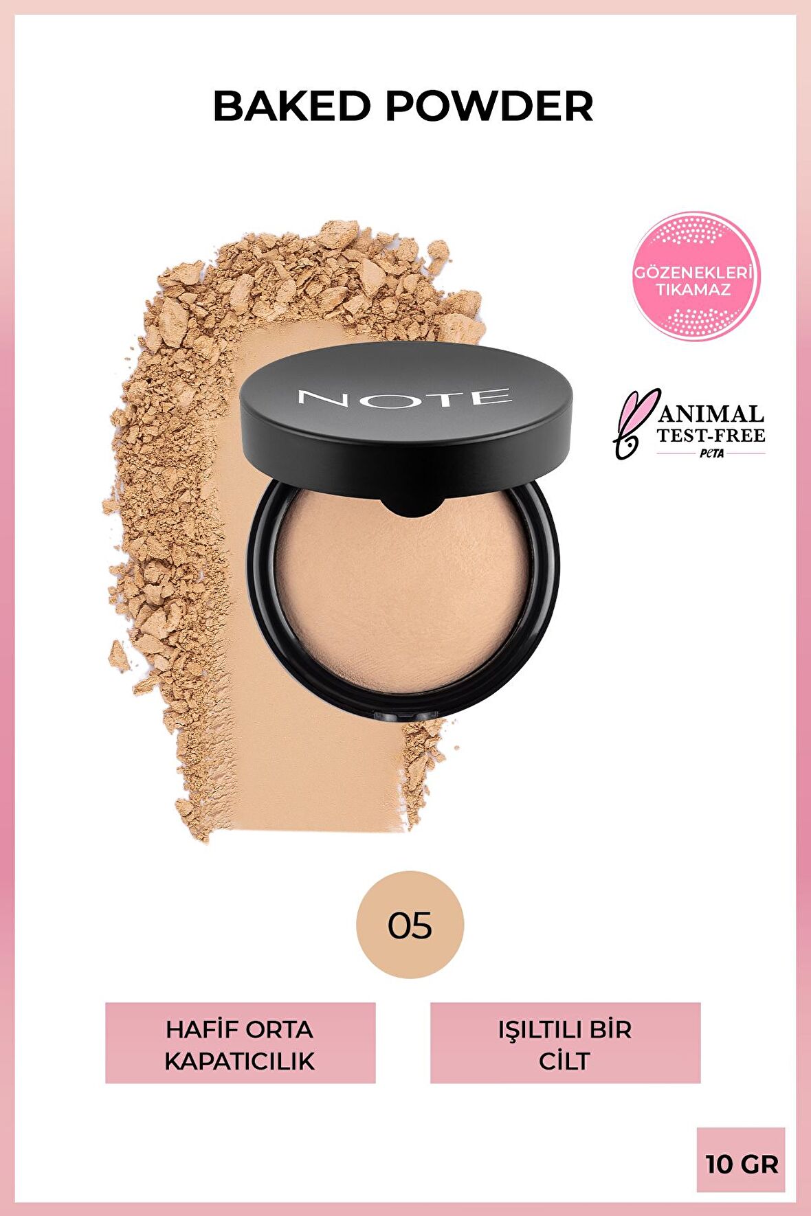 Note Baked Powder Işıltılı Bitişli Highlighter Toz Yüz Pudrası 05 Soft Beige