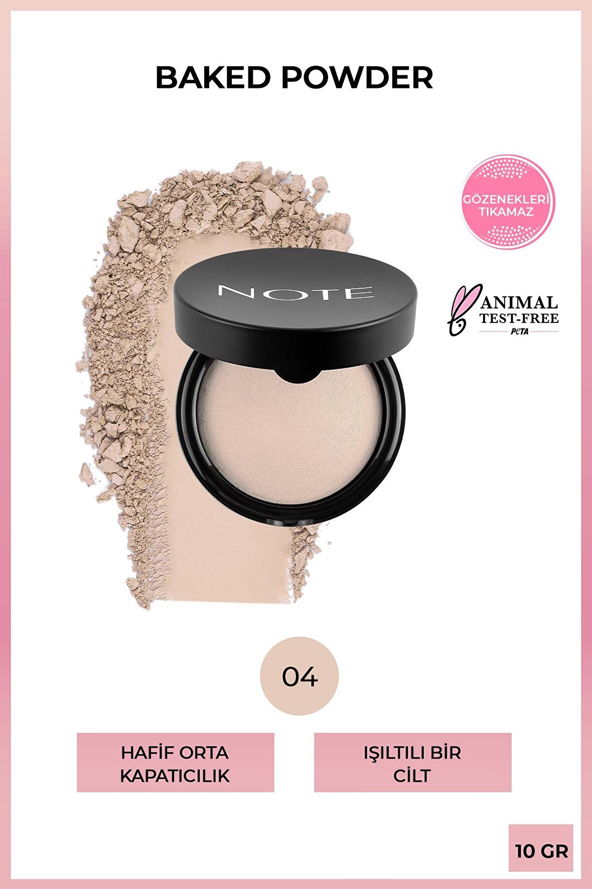 Note Baked Powder Işıltılı Bitişli Highlighter Toz Yüz Pudrası 04 Porcelain Ivory