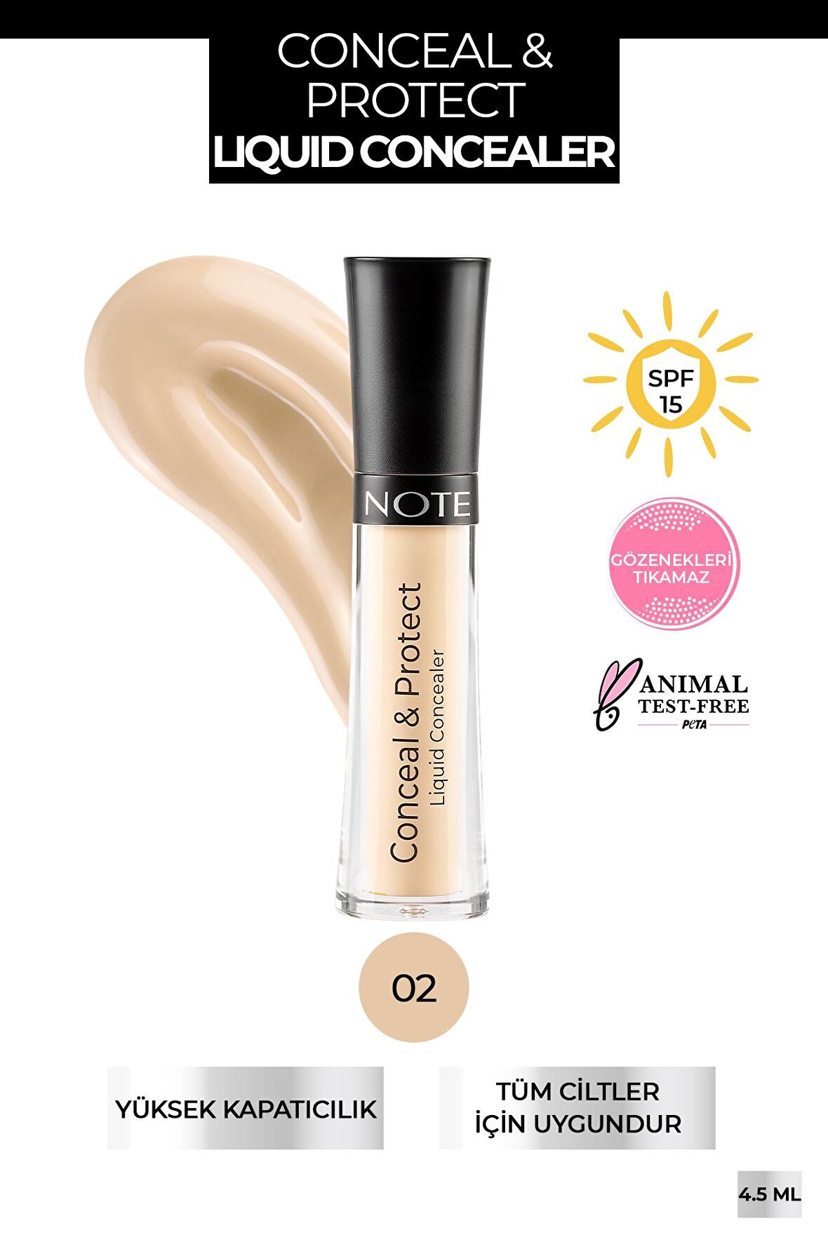 Note Conceal & Protect Likit Concealer Göz Altı Kapatıcısı 02