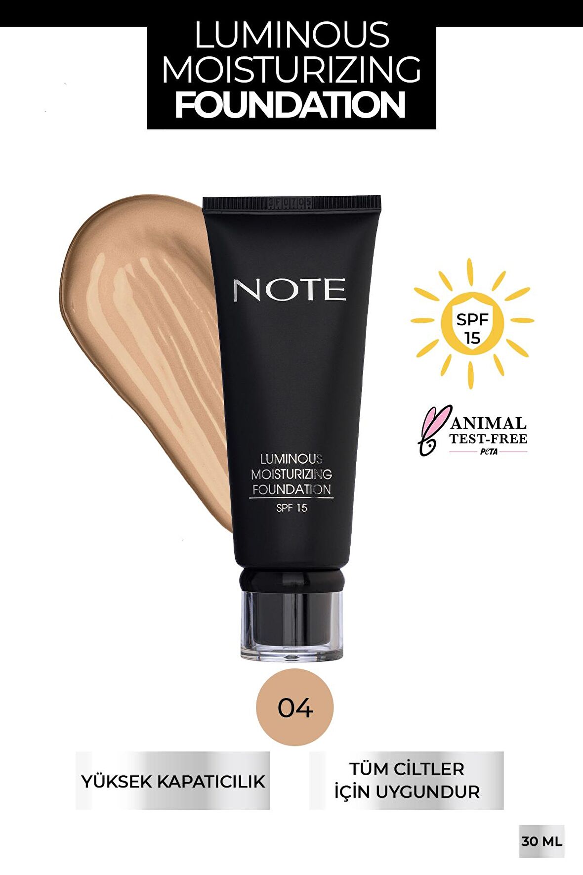 Note Luminous Moisturizing Nemlendirici Etkili SPF 15 Kapatıcı Fondöten 04 Sand