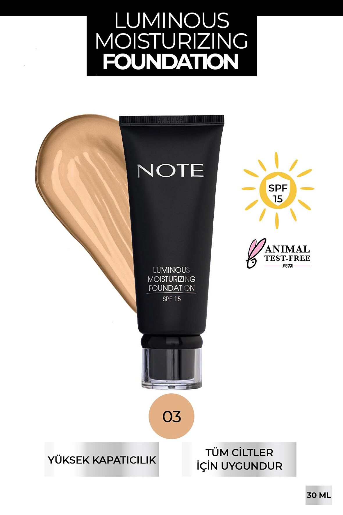 Note Luminous Moisturizing Nemlendirici Etkili SPF 15 Kapatıcı Fondöten 03 Medium Beige