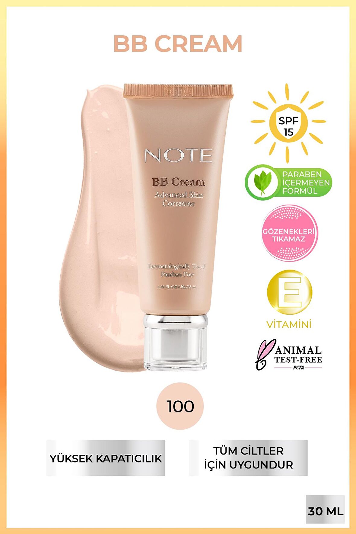 Note BB Cream - BB Krem Doğal Kapatıcılık 100 Porcelain