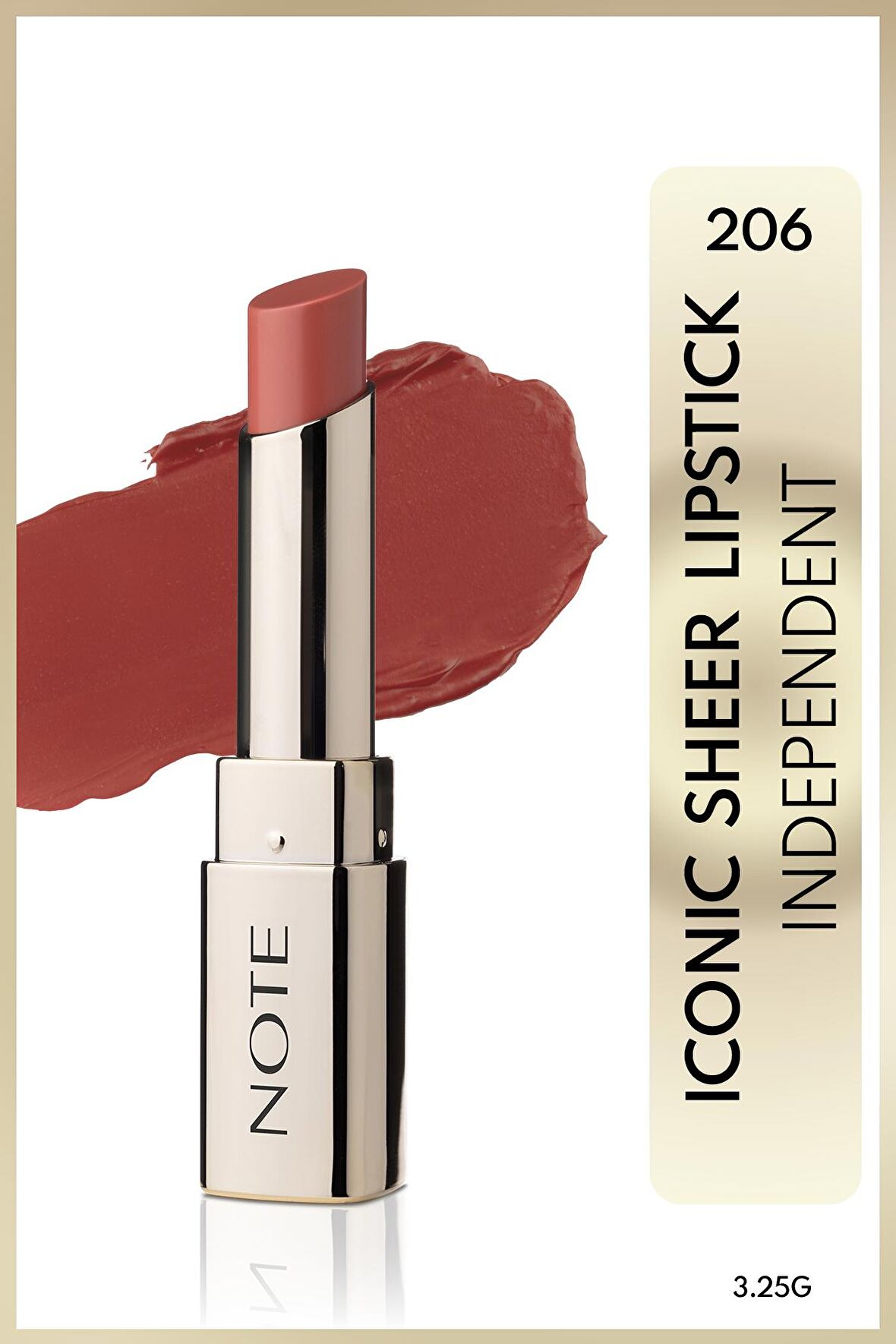 Note Iconic Sheer Lipstick Nemlendirici Parlak Ruj 206 Independent - Nude