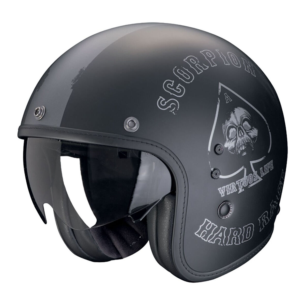 Scorpion Belfast Evo Spade Açık Motosiklet Kaskı Mat Siyah  Gümüş