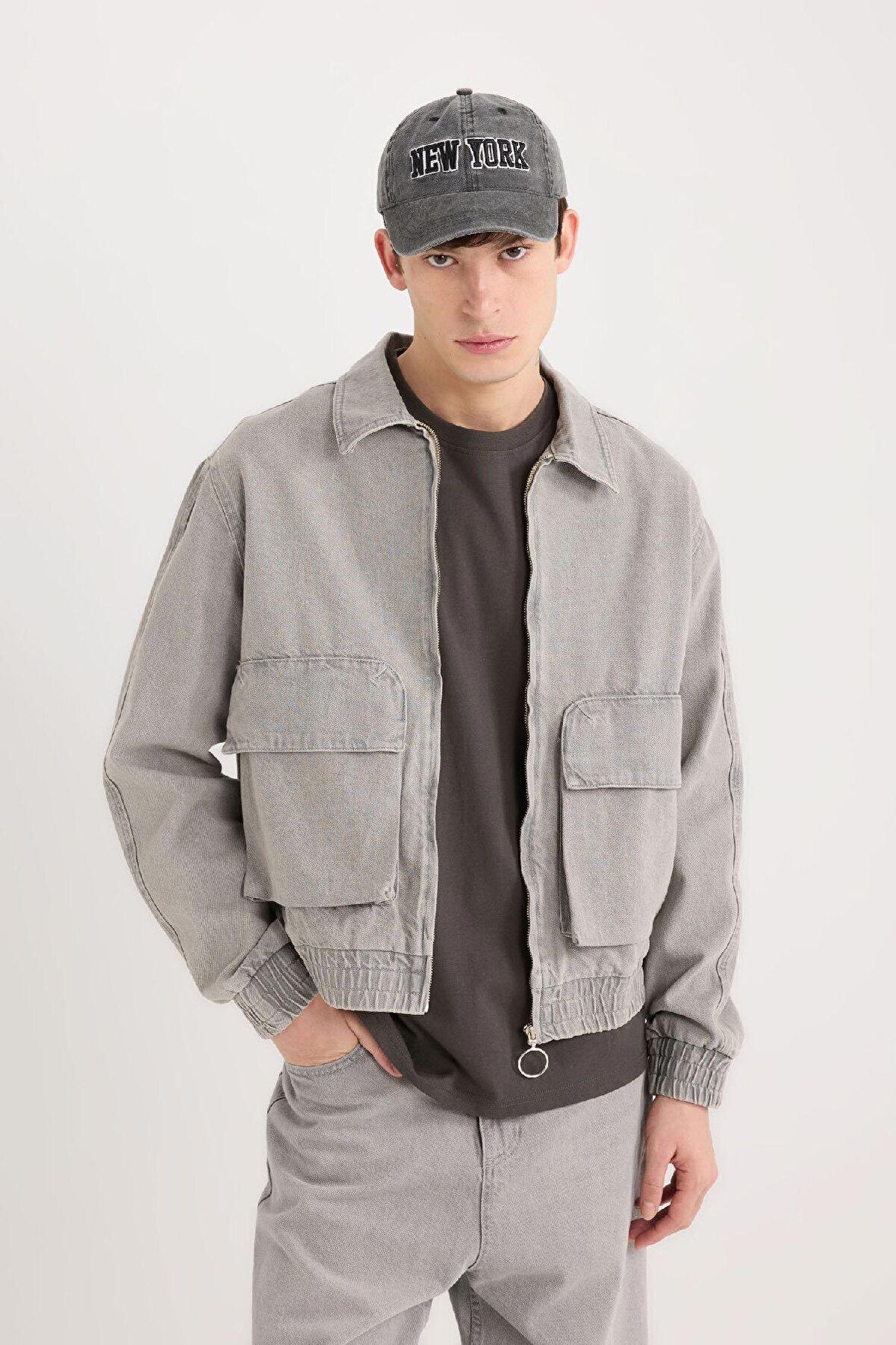 DeFacto Relax Fit Fermuarlı Cepli Jean Ceket C3414AX24AUNM55