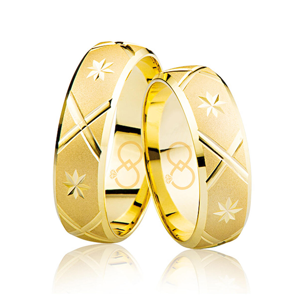 Sarı Desenli Bombeli Altın Alyans 3704-3