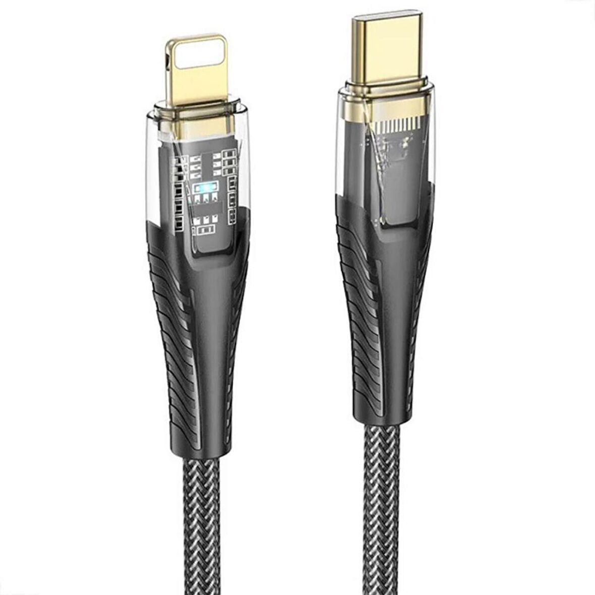 Coofbe Super Şarj Transparan 1.2Mt 27W Type-C to İphone Şarj İphone 11 12 13 14 Pro Max Şarj Kablo