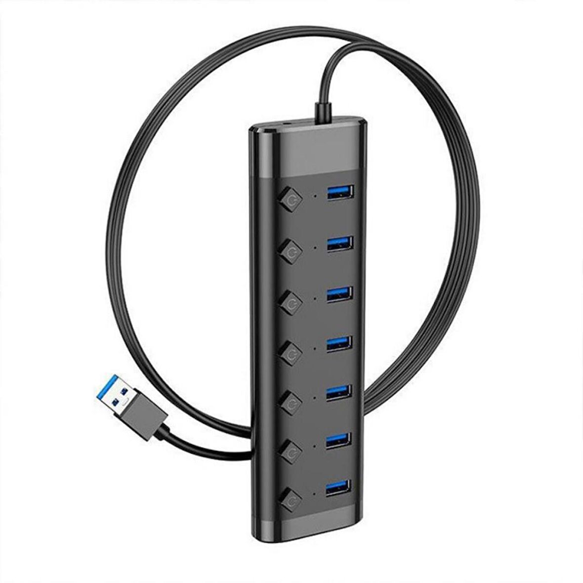 Coofbe 7in1 USB Çoğaltıcı Hub Led Işıklı Kontrol Düğmeli 1.2Metre 7xUSB Çoğaltıcı Hub