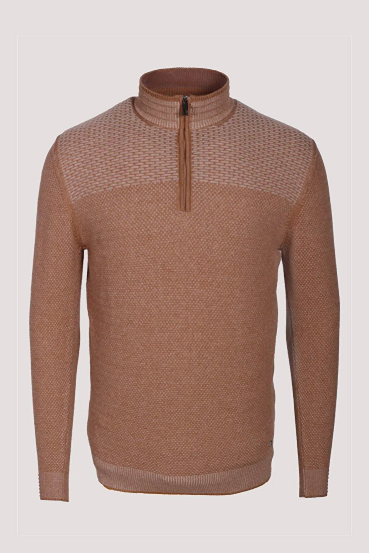 Erkek Triko Yarım Fermuarlı Camel Slim Fit Desenli Pamuklu Knitwear NCS JEANS 3709
