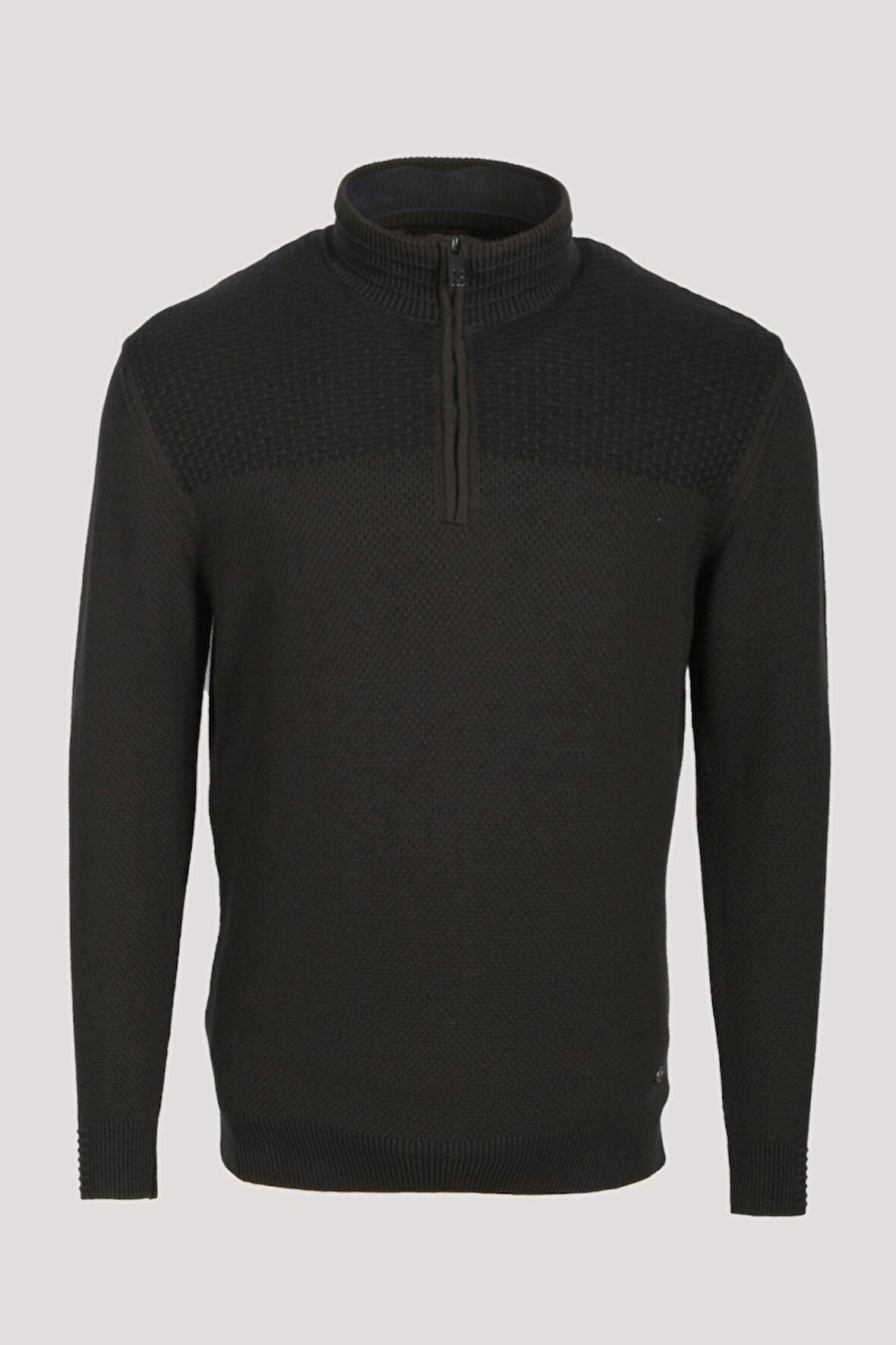  Erkek Triko Yarım Fermuarlı Triko Haki Slim Fit Desenli Pamuklu Knitwear NCS JEANS 3709