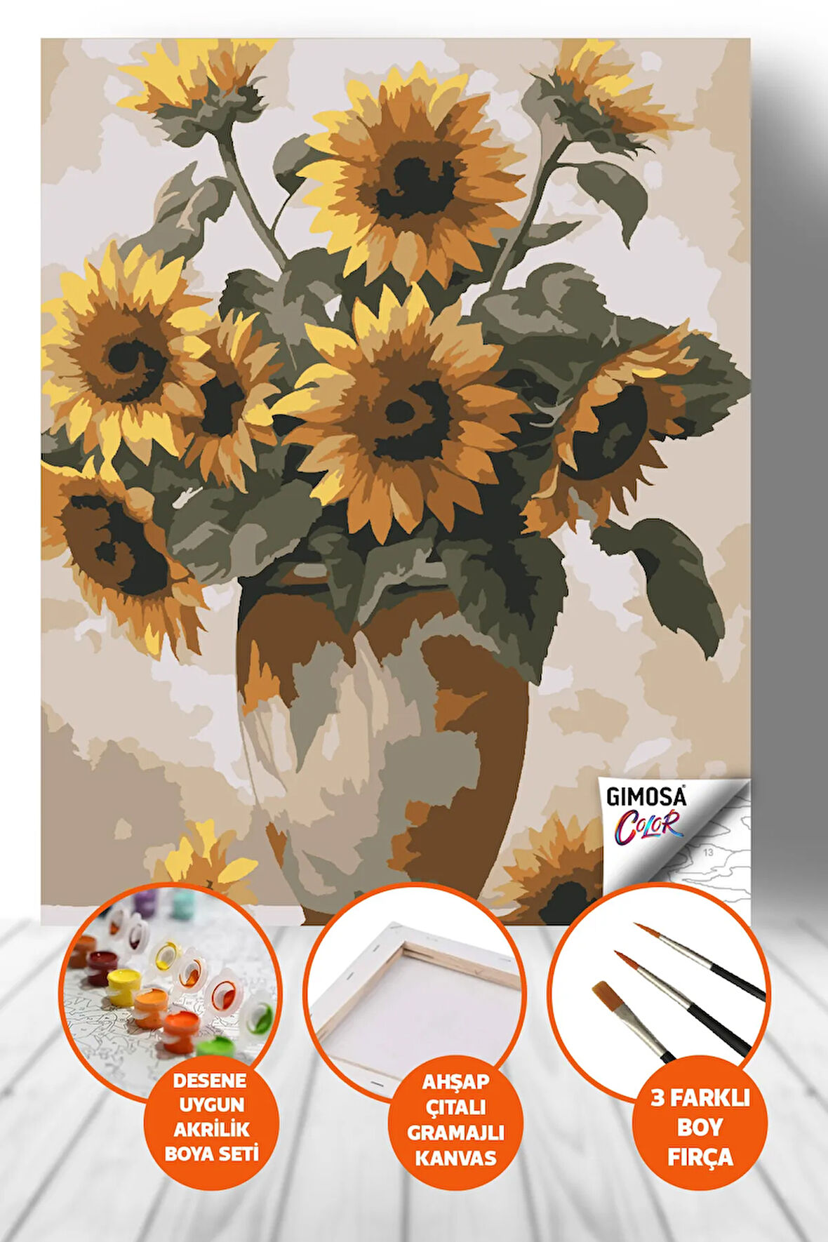 Color Ayçiçekleri Vazoda Sayılarla Boyama Seti - Yetişkin Boyama, 40x50 Tuval, Kendin Yap Hobi Seti