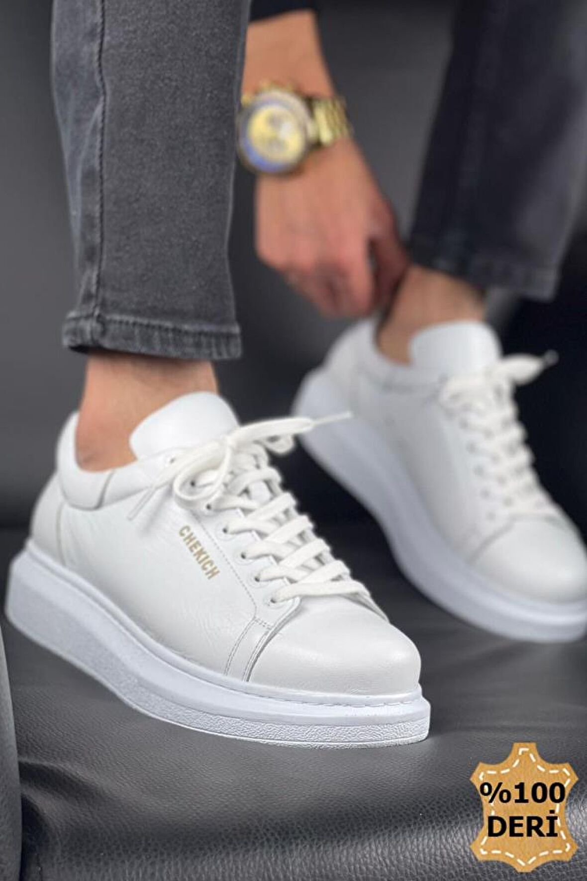 Chekich CH257 BT Hakiki Deri Erkek Ayakkabı BEYAZ