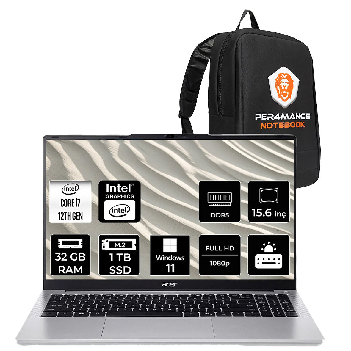 Acer Aspire Lite i7 12650H 32GB DDR5 1TB SSD 15.6" FHD W11P Dizüstü Bilgisayar & PER4 Çanta