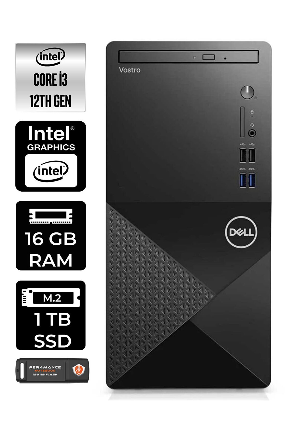 DELL VOSTRO 3910MT i3 12100 16GB RAM 1TB SSD W11PRO N3563VDT3910EMEA MASAÜSTÜ PC & PER4 BELLEK