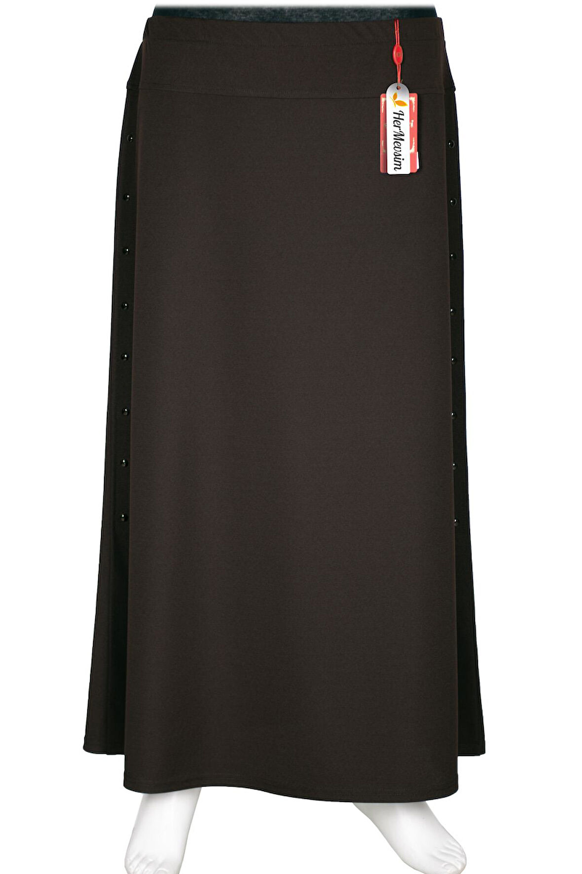 Hesna Kadın Destan Yanı Zımba Detaylı Astarlı Kahverengi Etek