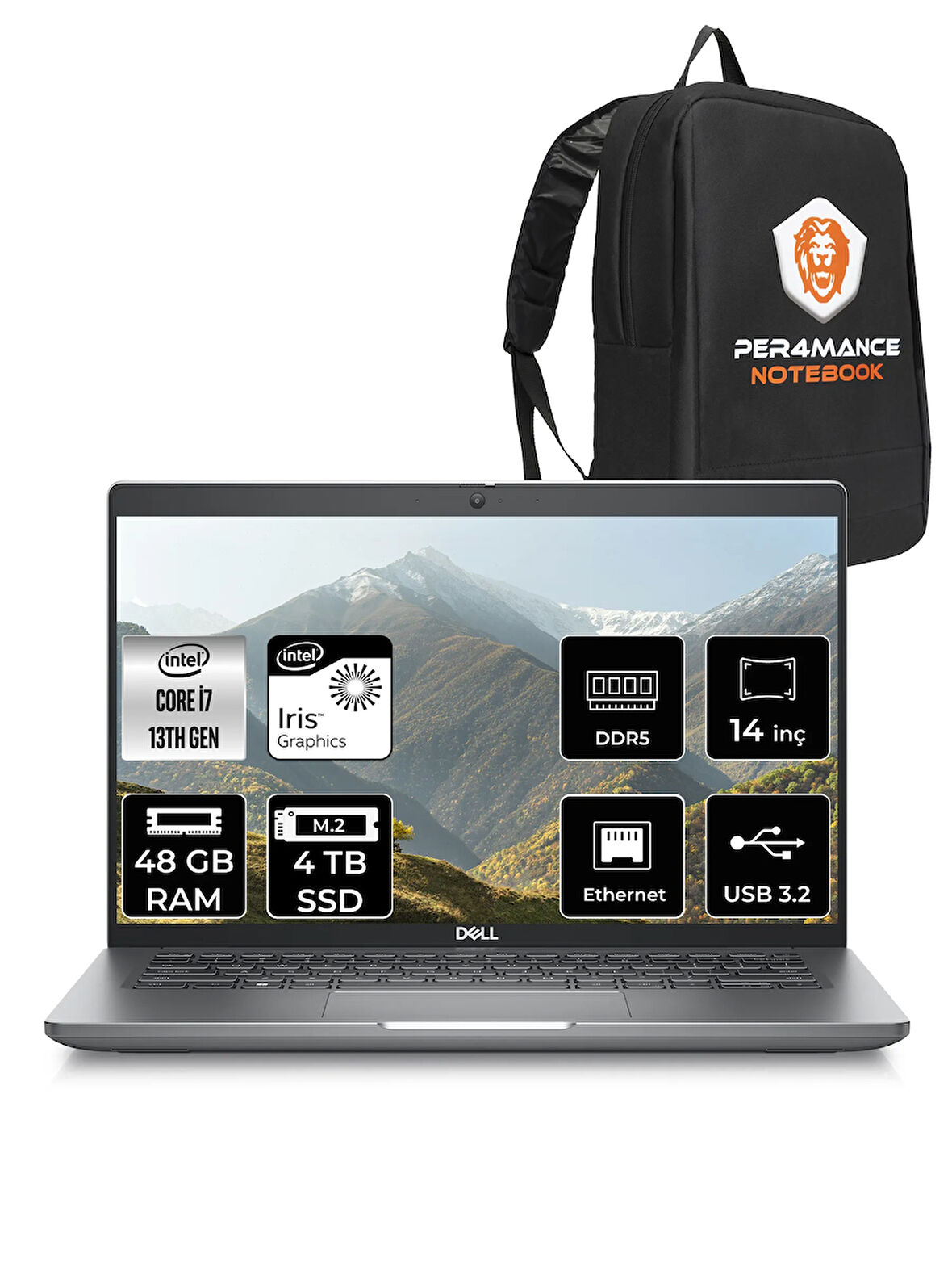 DELL Latitude 5440 i7 1370P 48GB DDR5 4TB SSD 14'' FHD FDOS Dizüstü Bilgisayar & PER4 ÇANTA
