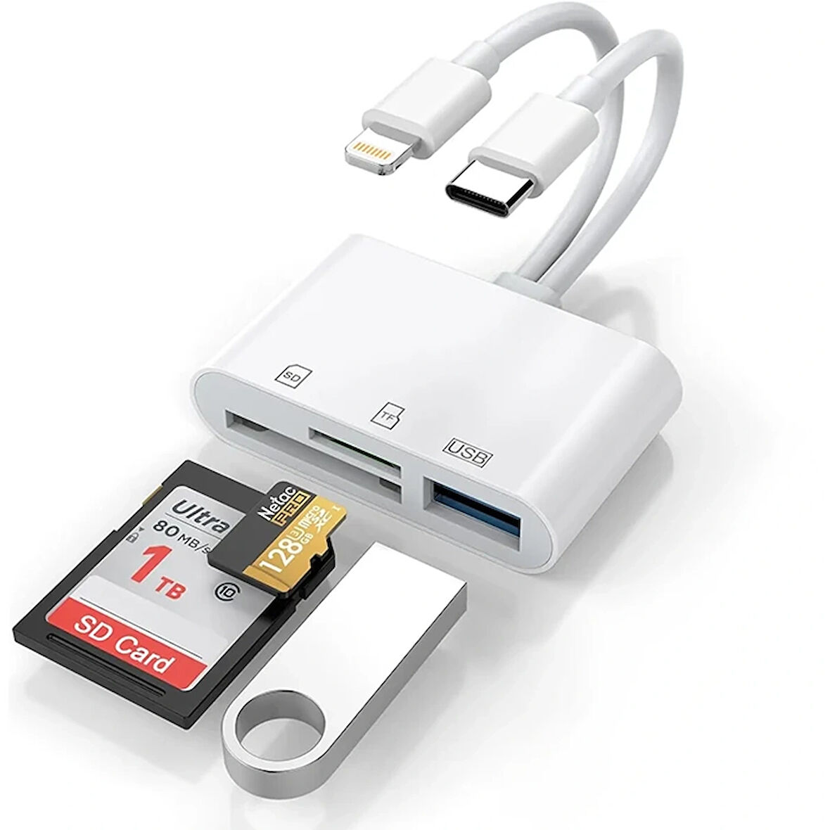 ALLY NK-103PRO Type-c/Lightning to SD-TF Kart Çevirici USB Kamera Okuyucu Adaptör