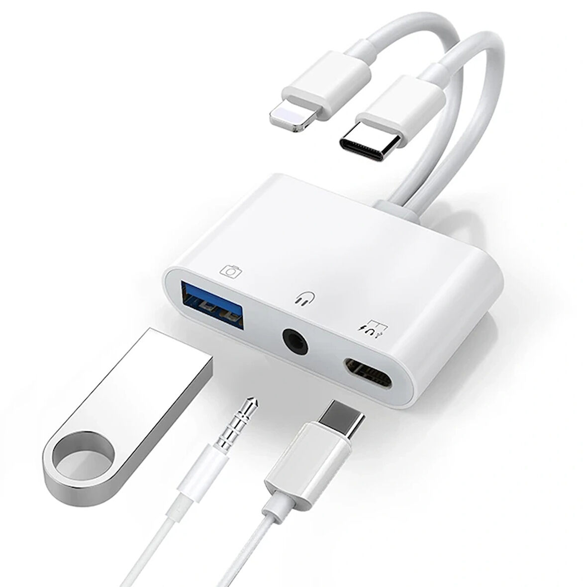 ALLY NK-109PRO Type-c/Lightning to USB-A 3.5mm Kulaklık ve Type-c Kamera Okuyucu Çevirici Adaptör