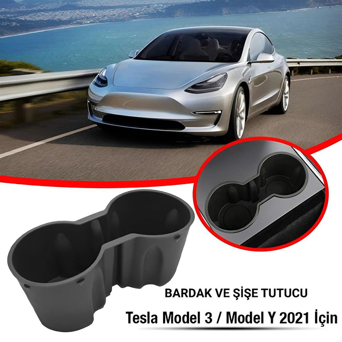 Polham Tesla Model 3 ve Model Y ile Uyumlu Bardak ve Şişe Tutucu, Temizlenebilir Çıkabilen Silikon Bardak Tutucu