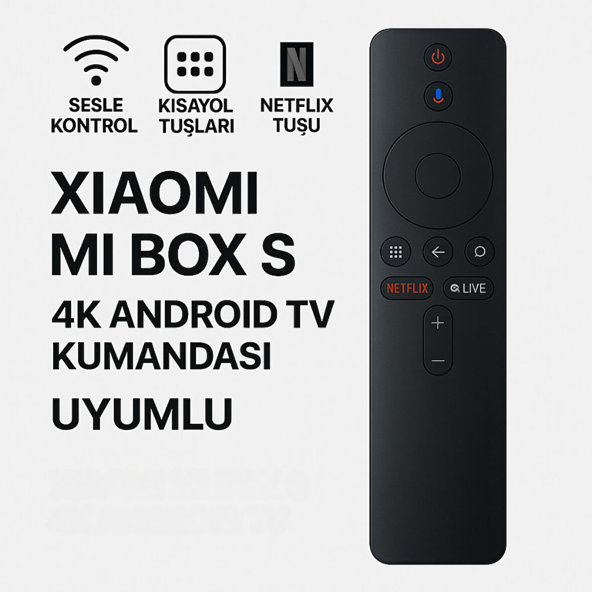Polham Xiaomi Mi Box S 4K Android TV Uyumlu Bluetooth Kumanda, Netflix Tuşlu Mi Box S 4K Kumanda