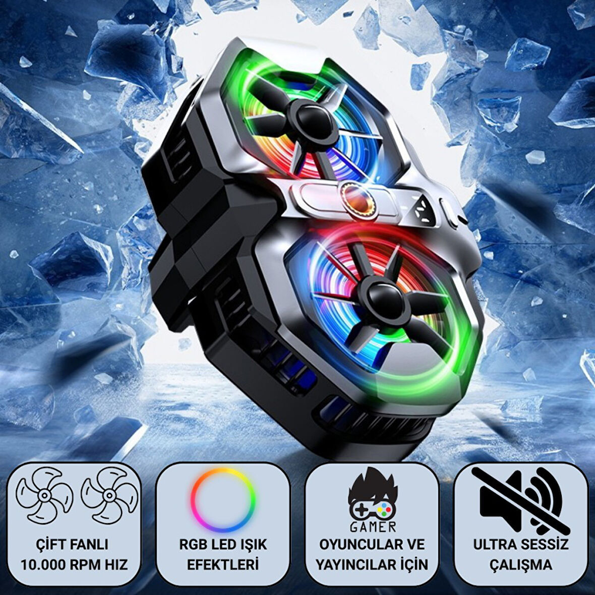 Polham Çift Fanlı 10.000 RPM Soğutucu | RGB LED Işık Efektli | Ultra Sessiz Çalışma | Oyuncular & Yayıncılar İçin