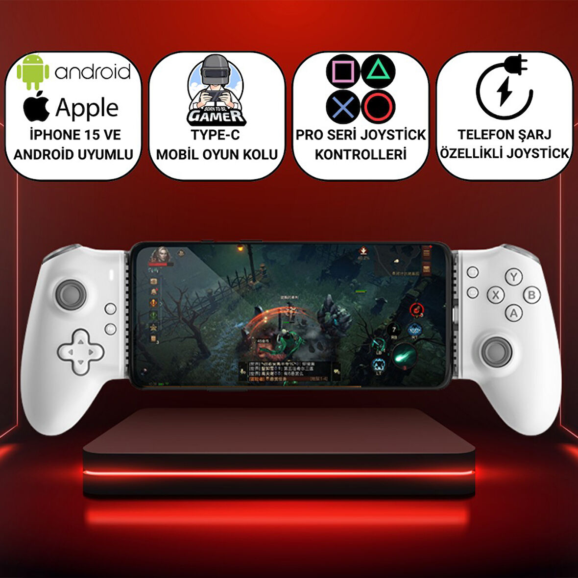Polham iPhone 15 Üzeri ve Android Uyumlu Type-C Mobil Oyun Kolu | Pro Seri Joystick | Şarj Özellikli Gamepad