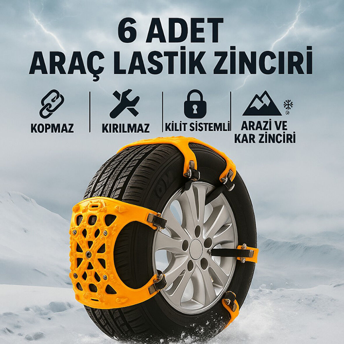 Polham 6 Adet Kilit Sistemli Araç Lastik Zinciri | Kopmaz Kırılmaz Kar ve Arazi Zinciri,Kolay Montaj