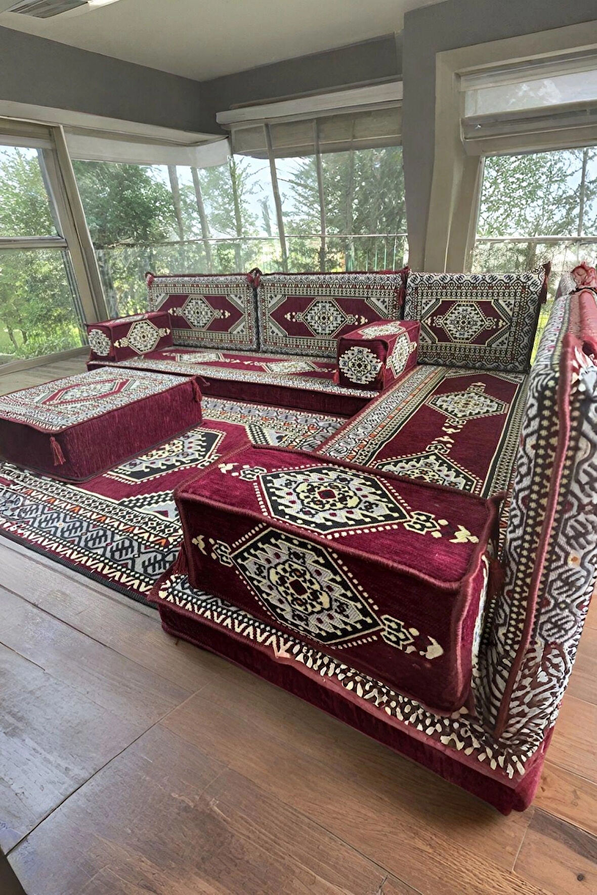 Şark Köşesi Yer Minderi Takımı Otantik Rahat Oturma Minderi Salon Balkon İçin