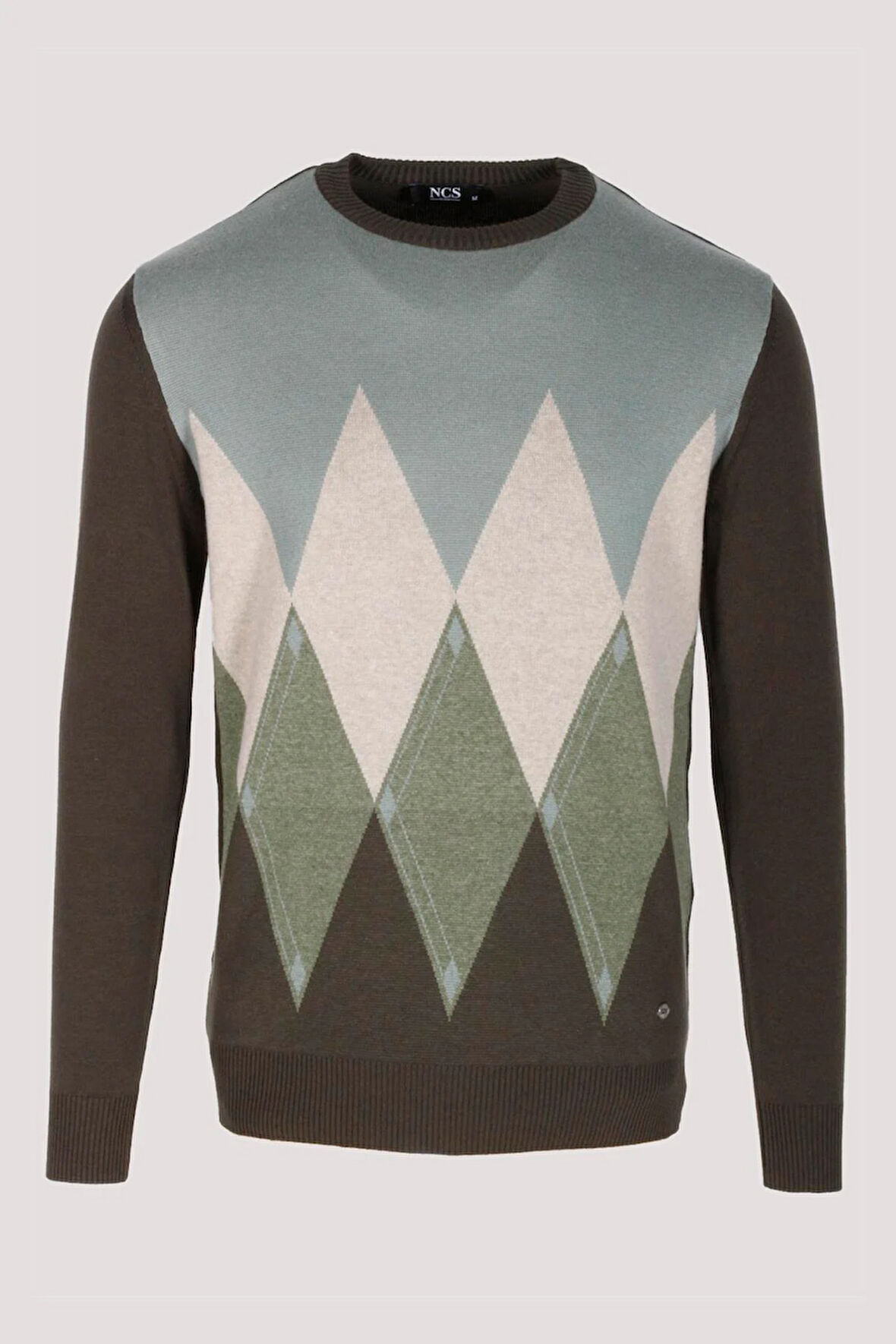 Erkek Triko Haki Bisiklet Yaka Baklava Desenli Slim Fit Pamuklu Kazak NCS JEANS 3727