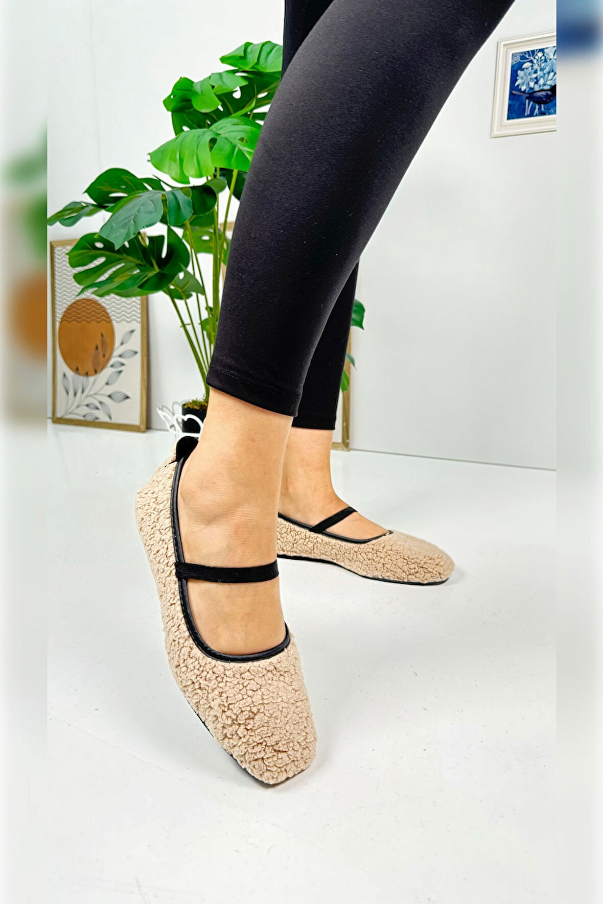 Günlük Kadın Babet Peluş Lastik Detaylı Oval Burunlu Rahat Hafif Ayakkabı 373